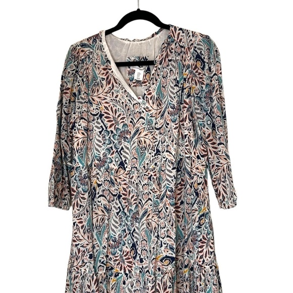 Lucky Brand Women's 3/4 Sleeve Blue Floral Paisley Print Midi Dress - Picture 2 of 10